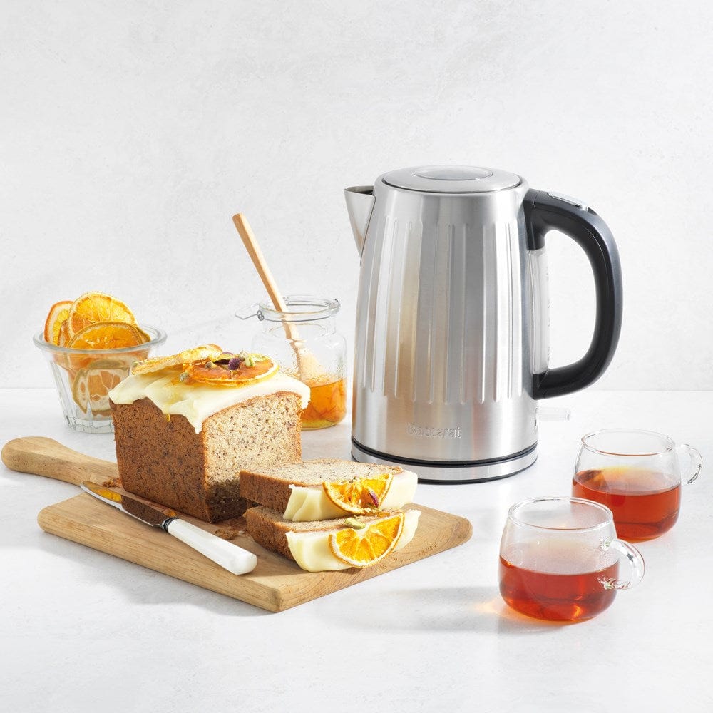 sleek kettle design with a silver finish and black handle - Baccarat the boiling point kettle silver