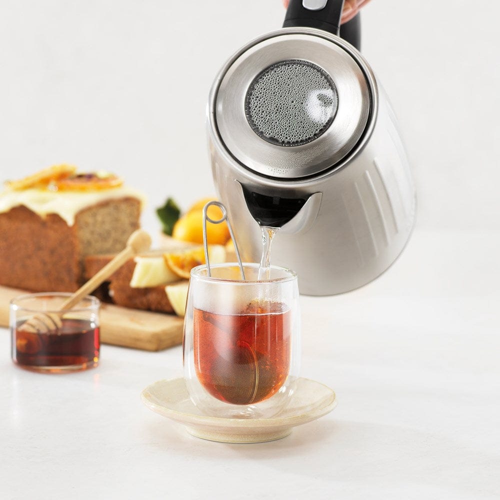 sleek kettle design with a silver finish and black handle - Baccarat the boiling point kettle silver