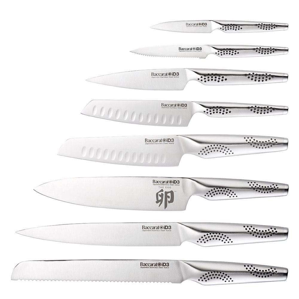 Nine piece stainless steel knife block with wooden accents mushrooms and silver details - Baccarat