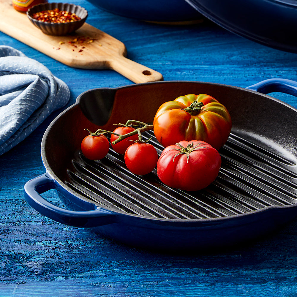 cast iron grill pan with ribbed surface perfect for searing and grilling blue le creuset - Baccarat
