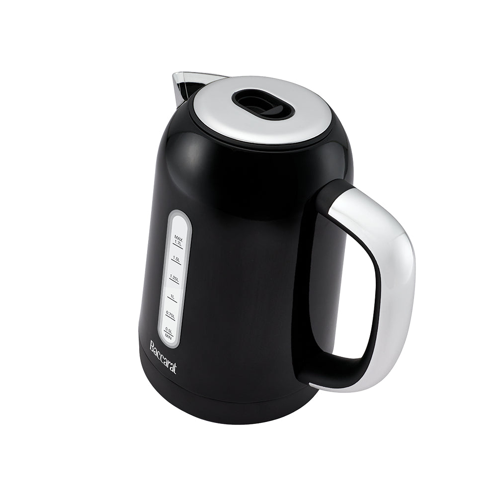 A matte black electric kettle is shown from a three-quarters high angle against a plain white background.