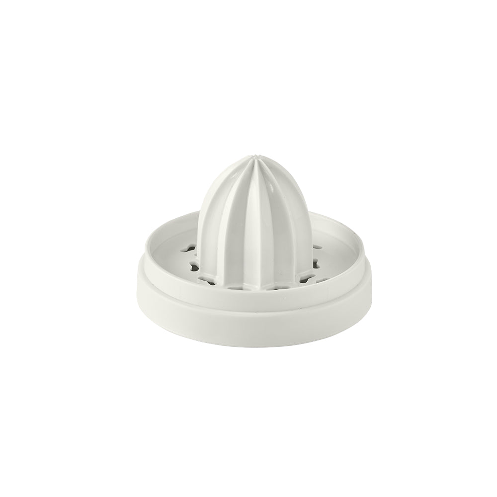 A white citrus juicer reamer attachment is shown.