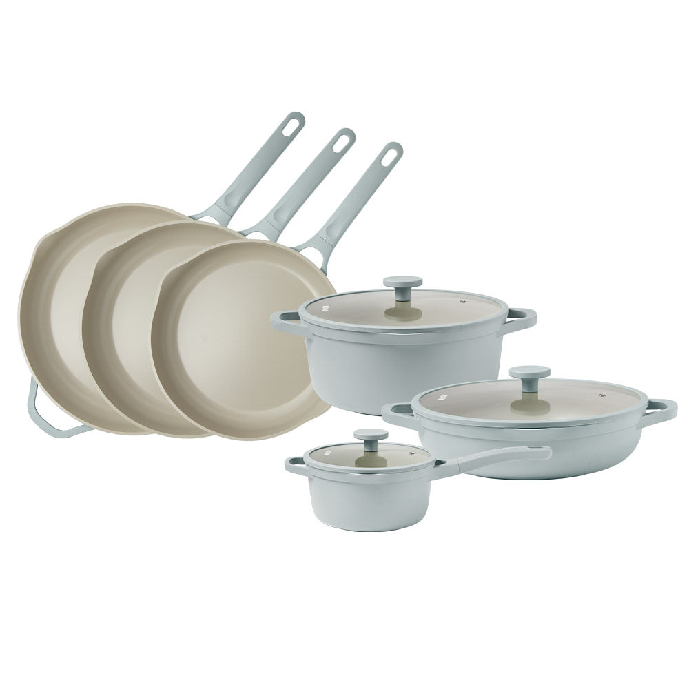 NOOK by Baccarat 6 Piece Cookware Set Sky shown on a white background.
