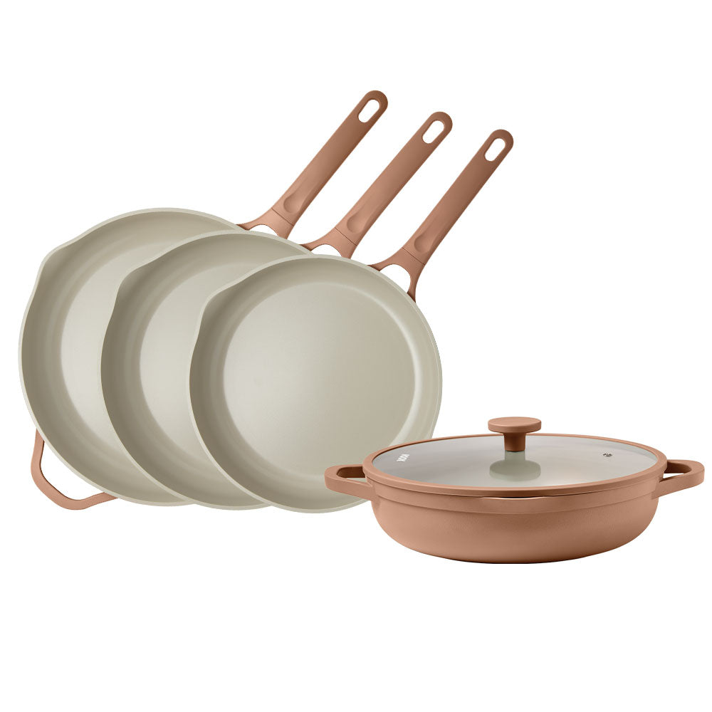 NOOK by Baccarat 4 Piece Cookware Set Terracotta shown on a white background.
