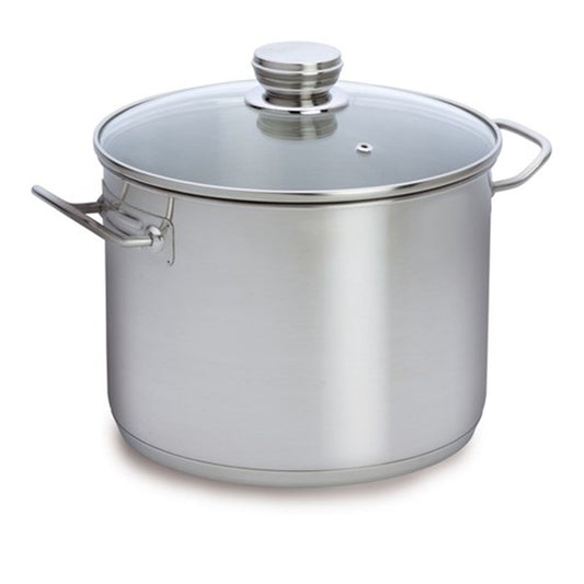 A durable stainless steel stockpot with a glass lid in silver - Baccarat gourmet