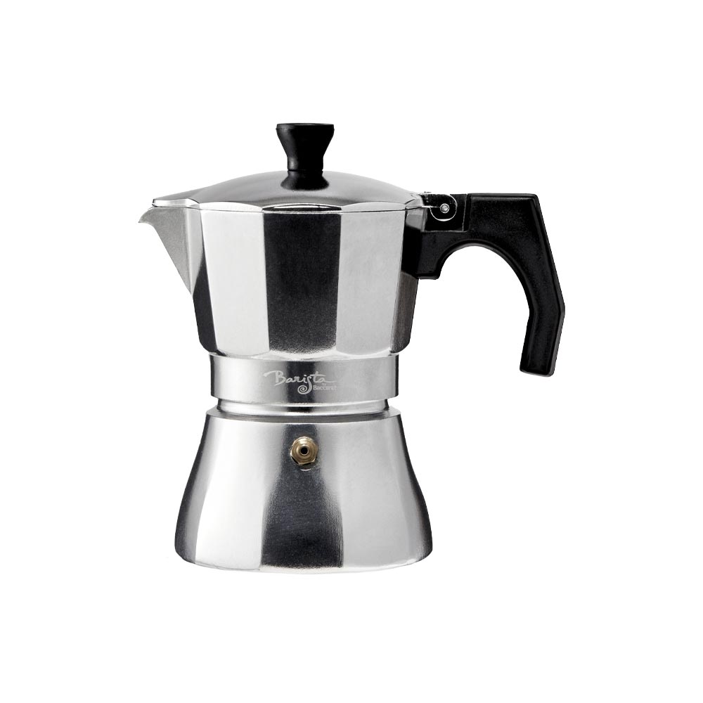Three elegant espresso makers on a speckled surface with coffee beans - Baccarat Barista Brillante