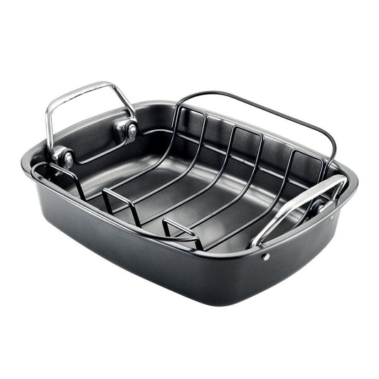 Non-stick carbon steel roaster with rack insert and easy grip handles black - Baccarat Gourmet