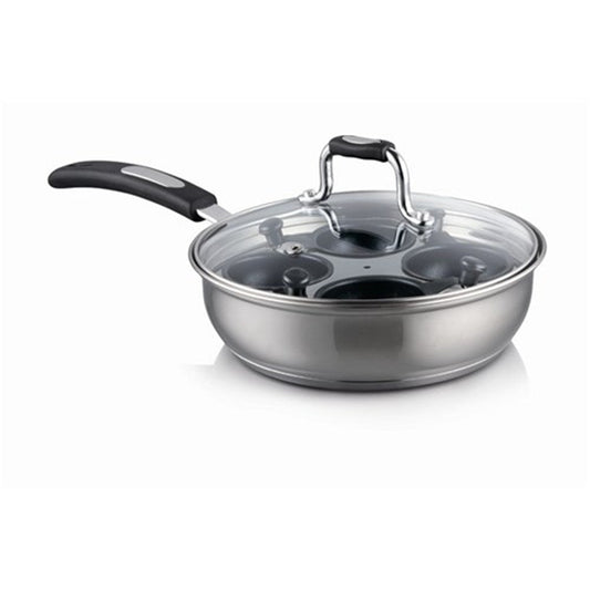 Stainless steel egg poacher with lid and four cups for poaching eggs - Baccarat Gourmet