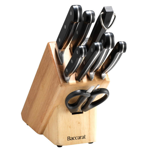 set of kitchen knives and scissors featuring sleek shiny blades and black handles - Baccarat Sabre