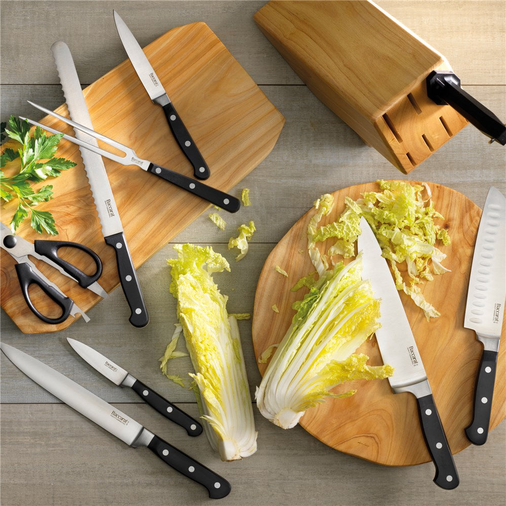 set of kitchen knives and scissors featuring sleek shiny blades and black handles - Baccarat Sabre