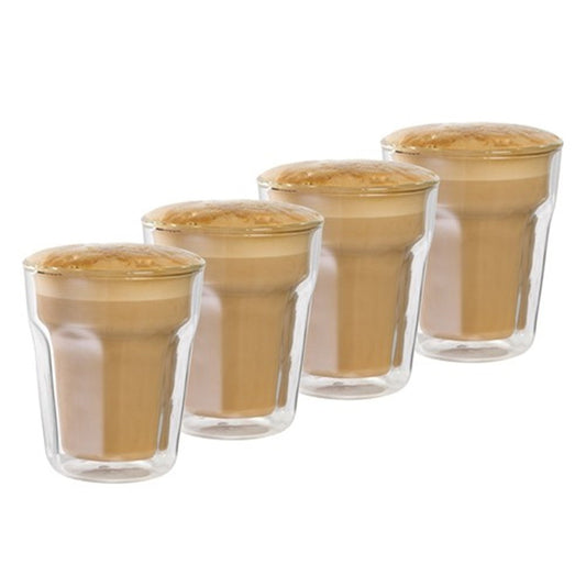 elegant double wall latte glasses on warm brown background set of 4 - Baccarat barista facet