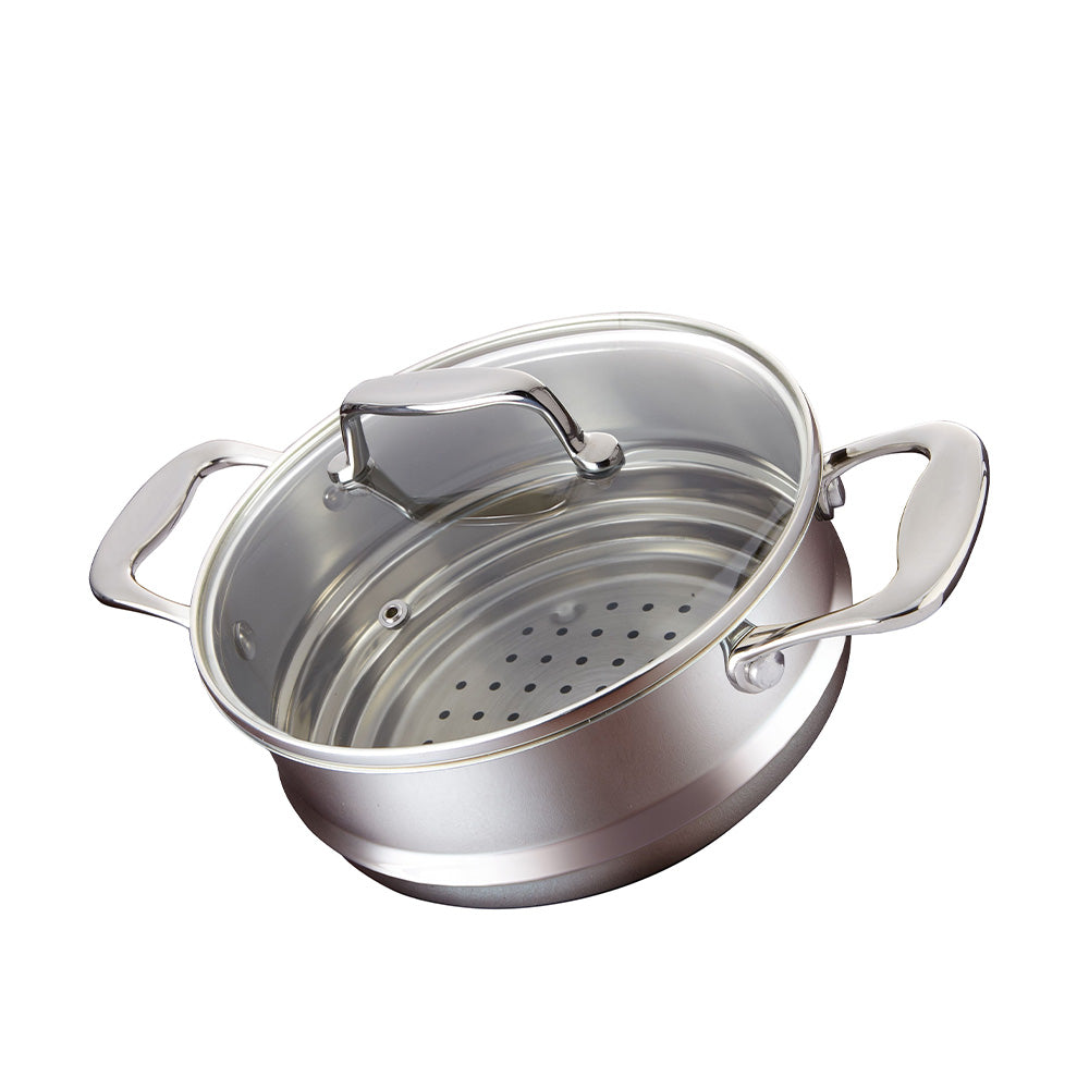 Universal Steamer Insert with Lid in sleek design showing perforated insert and handles - Baccarat