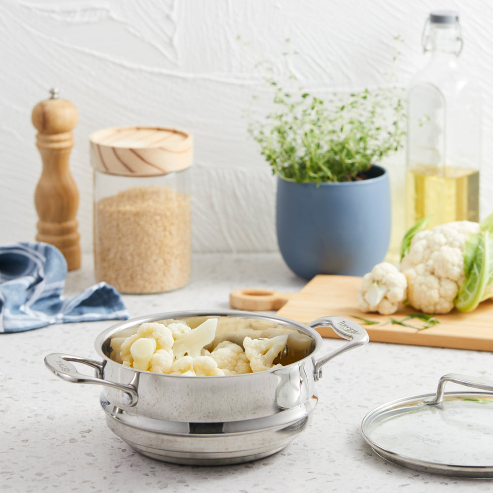 Universal Steamer Insert with Lid in sleek design showing perforated insert and handles - Baccarat