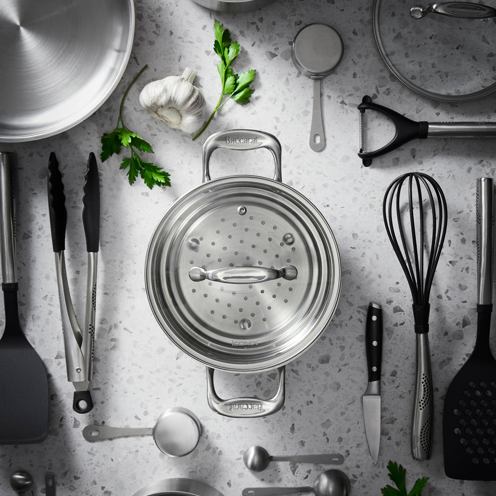 Universal Steamer Insert with Lid in sleek design showing perforated insert and handles - Baccarat