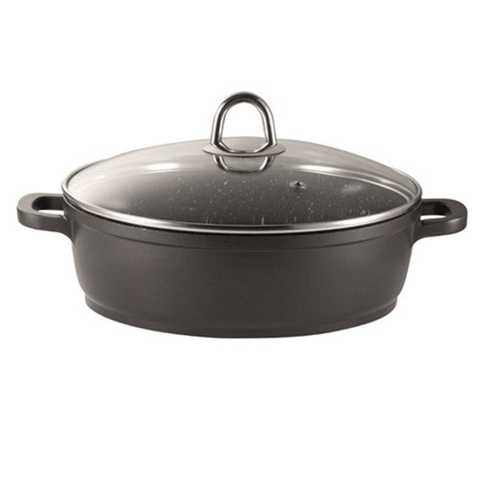 Overhead view of a saute pan filled with fresh vegetables and sliced peppers - Baccarat