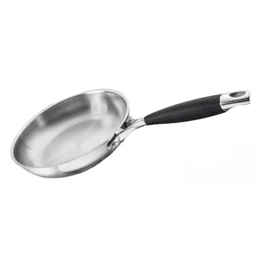 A polished stainless steel stockpot with a lid and sturdy black handle - Baccarat