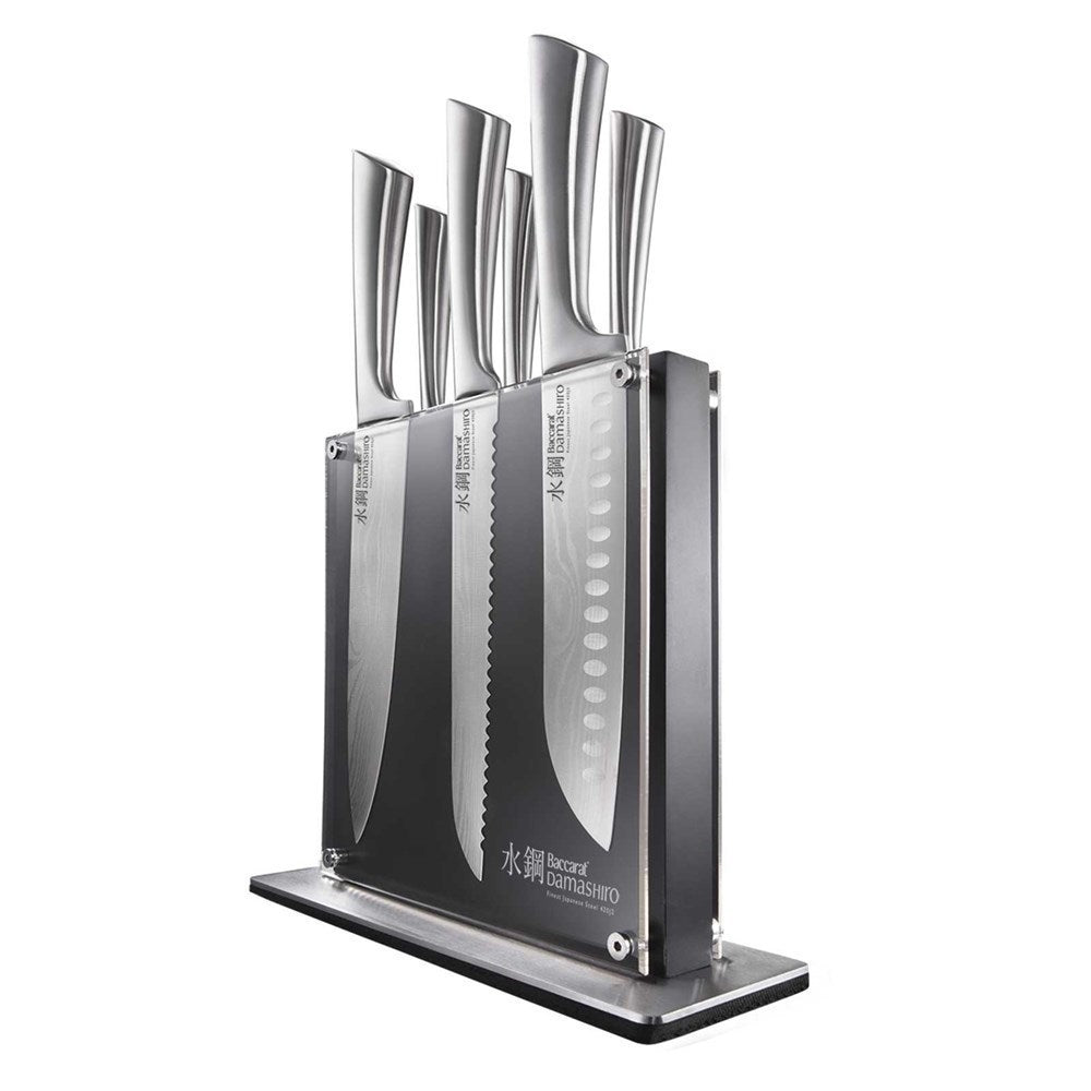 Elegant knife block showcasing seven premium knives with a modern design - Baccarat Damashiro Kin