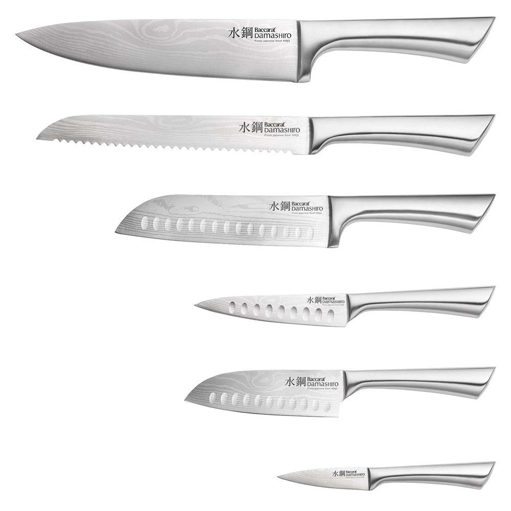 Elegant knife block showcasing seven premium knives with a modern design - Baccarat Damashiro Kin