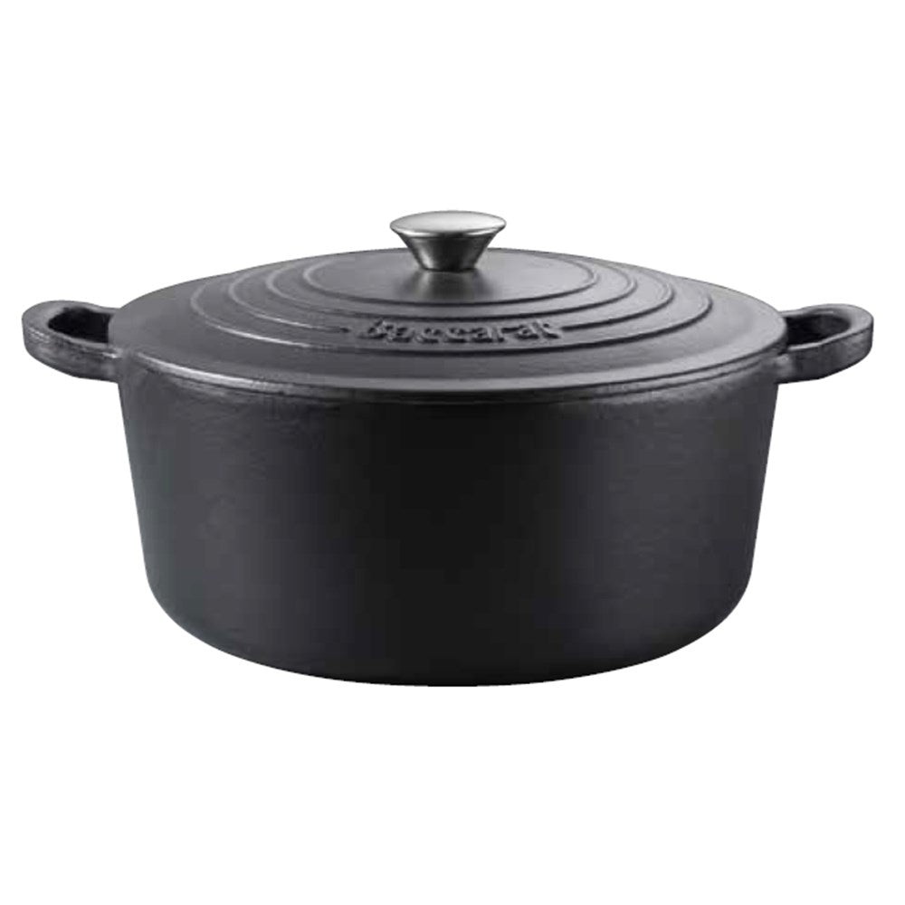 Elegant cast iron round french oven with white flowers and wood accents  - Baccarat Le Connoisseur