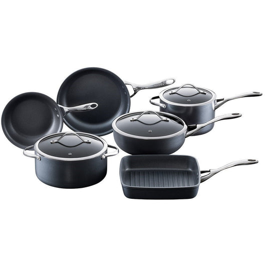 a stylish cookware set with sleek non-stick surfaces and matching lids in vibrant colours - Baccarat