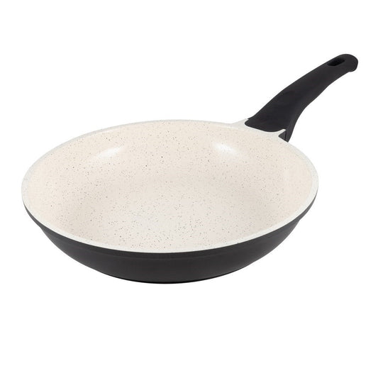 A frying pan with cooked mushrooms on a kitchen counter black handle - Baccarat ceramix fry pan 24cm
