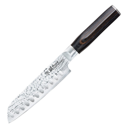 Elegant chef's knife with Damascus blade and dark wooden handle in a stylish display box - Baccarat