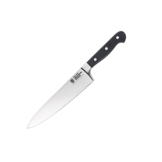 A stainless steel chef's knife with a 20cm blade and a sleek black handle - Baccarat Wolfgang Starke