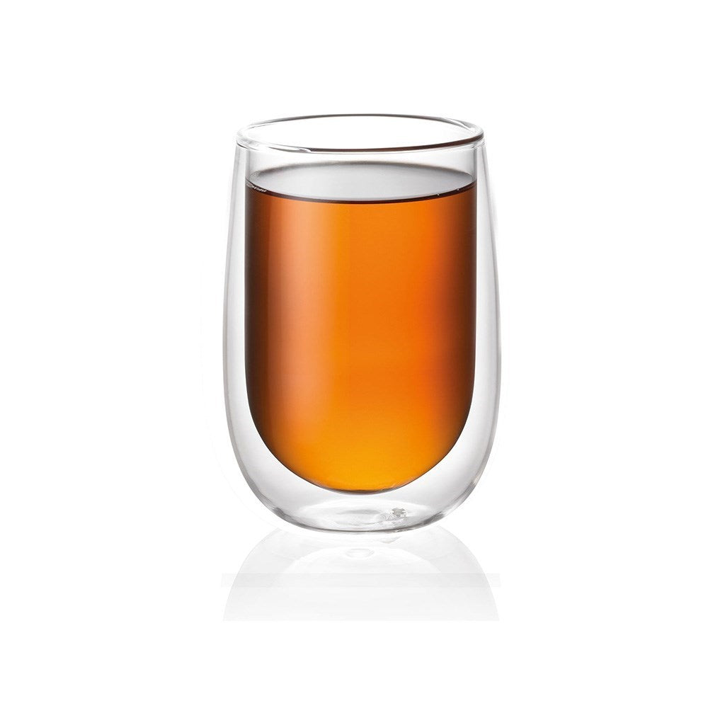 Four stylish double-walled mugs with rich brown coffee - Baccarat barista cafe double wall glass set