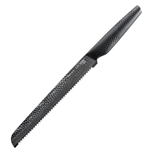 sleek black carving knife on a wooden board with noodles and mushrooms - Baccarat id3 black Samurai