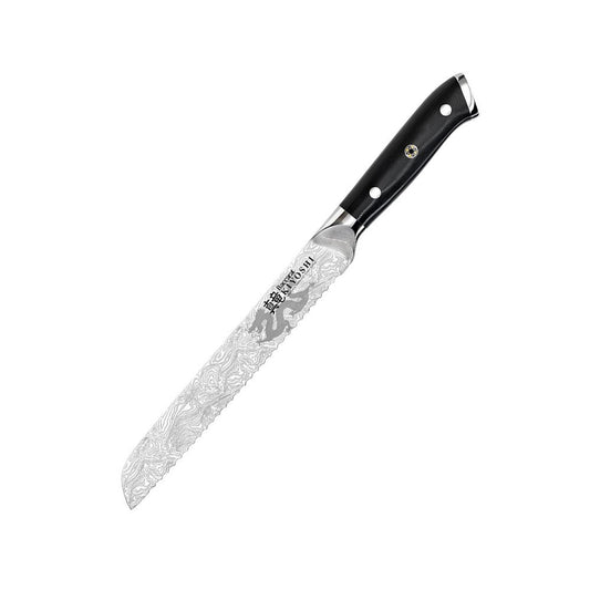 Sliced bread on cutting board with black knife, figs and spread - Baccarat Kiyoshi Bread Knife 20cm
