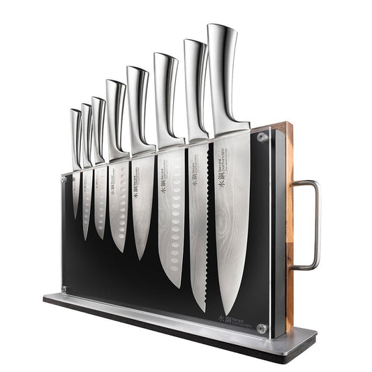 Japanese steel knife block with graphite finish and six precision blades - Baccarat Daisho Nara