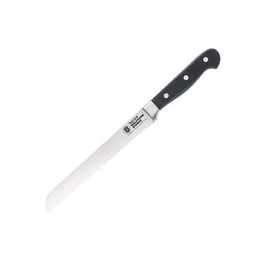 A serrated bread knife with a black ergonomic handle and silver blade ideal for slicing - Baccarat
