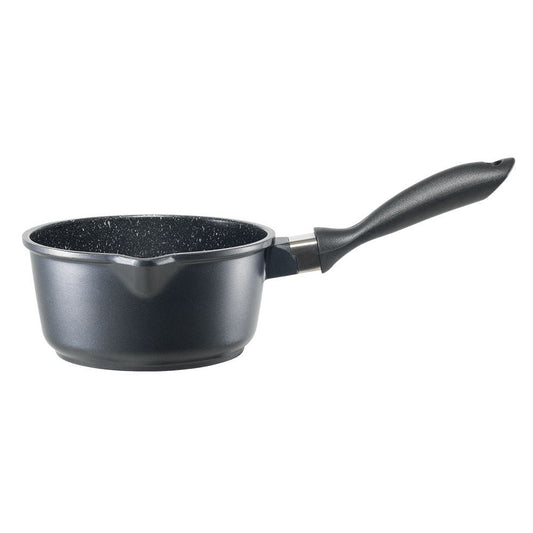 Flat lay saucepan milk cinnamon whisk cloth wooden board neutral tones - 1l milk pan 16cm - Baccarat