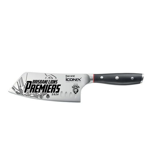 Silver Chef's knife with detailed blade pattern black handle - Baccarat Iconix Cleaver Knife 17 5cm