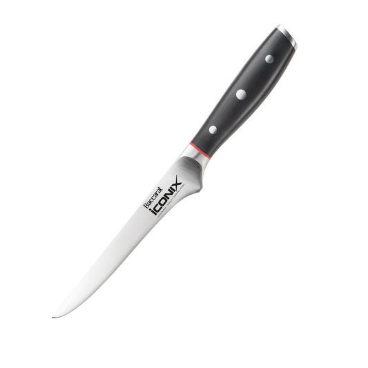 A sharp curved-blade cleaver knife with a black handle and silver accents 17 5cm - Baccarat Iconix