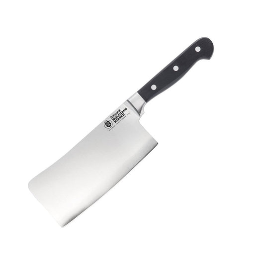 A sharp cleaver with a black handle on a white background stainless steel kitchen knife - Baccarat