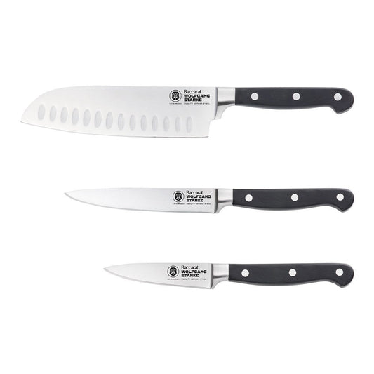 Three kitchen knives with black handles and stainless steel blades 15cm - Baccarat Wolfgang Starke