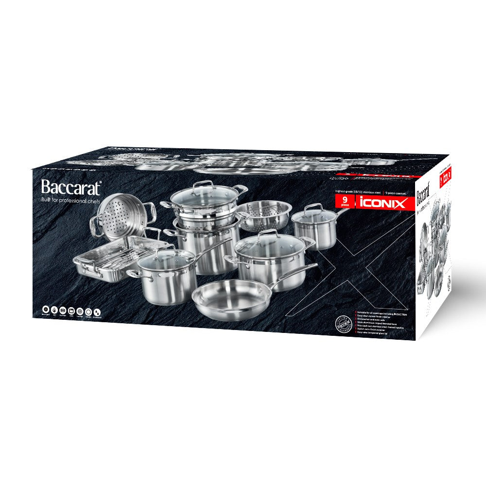 silver cookware set in a box containing pots and pans stainless steel cookware set - Wolfgang Starke