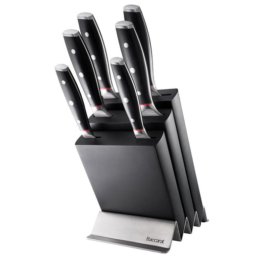 Set of six kitchen knives with black handles and silver blades - knife set - Baccarat iconix holz