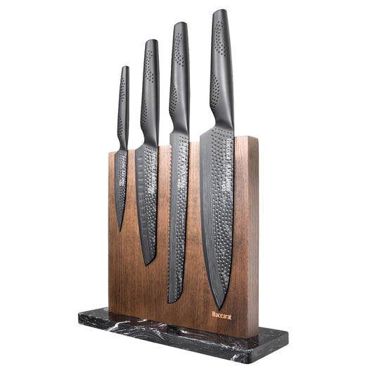 Close-up of two black kitchen knives in a wooden block textured handles colour knives - Baccarat ID3