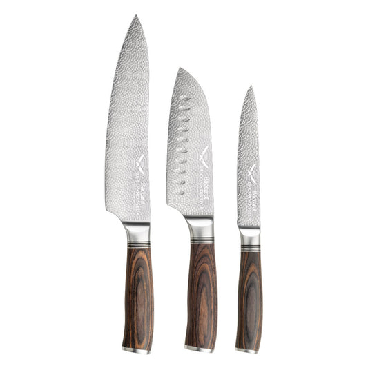 Three stainless steel knives with wooden handles in a box silver knife set 17 5cm - Baccarat