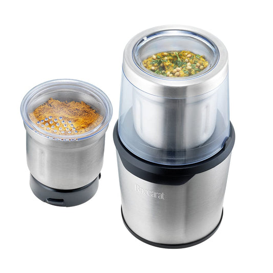 Flavour maker coffee spice grinder in stainless steel with spices on a wooden board - Baccarat