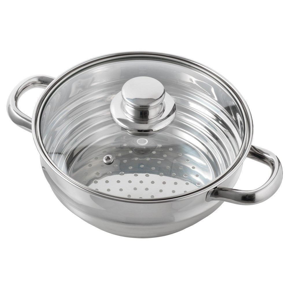 Shiny metal colander with two handles silver kitchen essential silver colander - Healthy Fry Steamer
