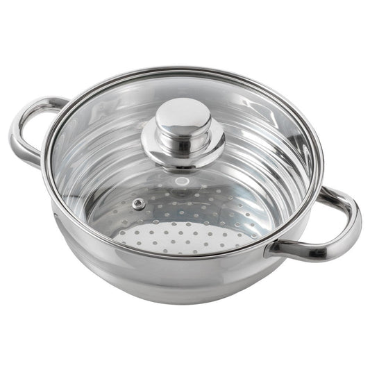 Shiny metal colander with two handles silver kitchen essential silver colander - Healthy Fry Steamer