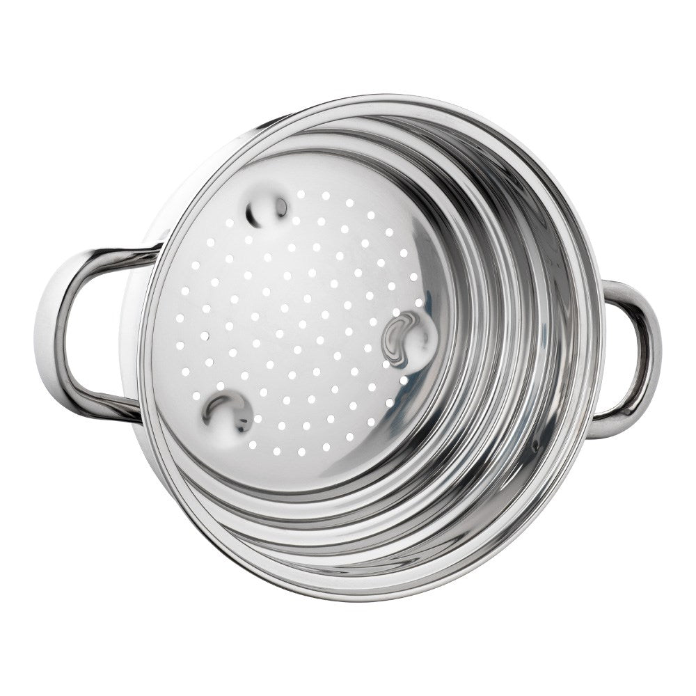 Shiny metal colander with two handles silver kitchen essential silver colander - Healthy Fry Steamer