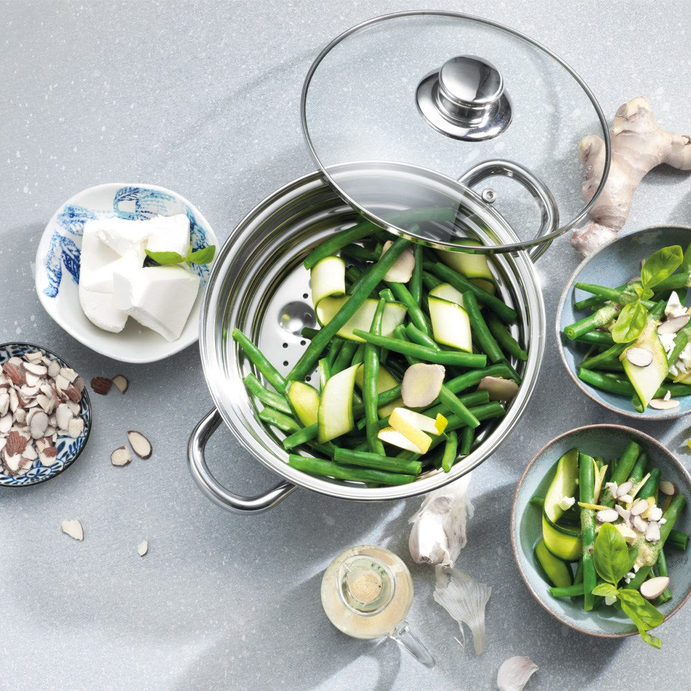 Shiny metal colander with two handles silver kitchen essential silver colander - Healthy Fry Steamer