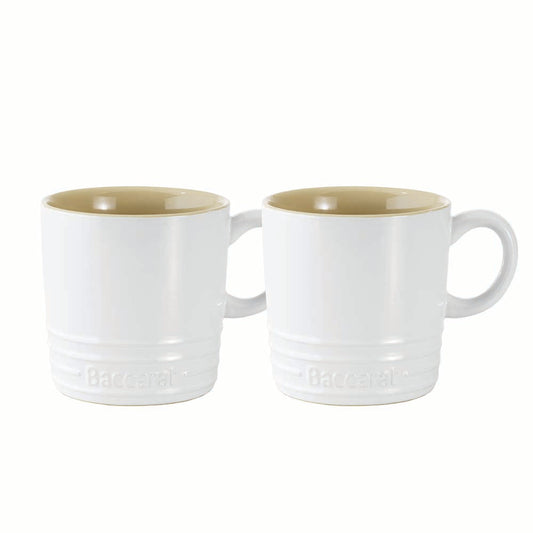 Two white ceramic mugs with beige interiors glossy finish 90ml espresso cups - Gourmet Universal
