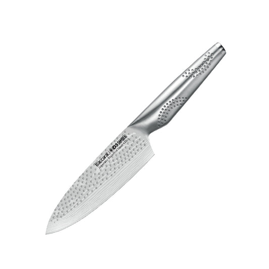 A silver chef's knife with textured blade and sleek handle - Baccarat id3 Samurai Utility Knife 11cm