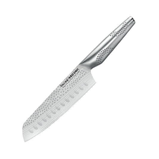 A sharp stainless steel kitchen knife on a white background featuring a silver blade 15cm - Baccarat