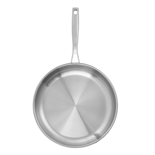Baccarat id3 Stainless Steel 30cm Frypan with cooked ground beef on a table with tacos and salad